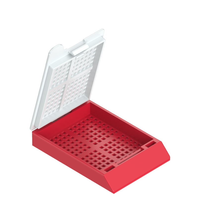 Einbettkassetten - Biopsie rot mit Deckel