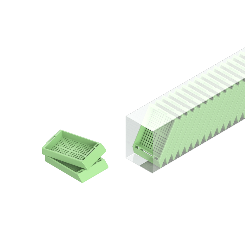 Einbettkassetten - Biopsie hellgrün ohne Deckel im Magazin