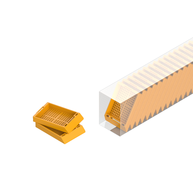 Einbettkassetten - Biopsie hellorange ohne Deckel im Magazin