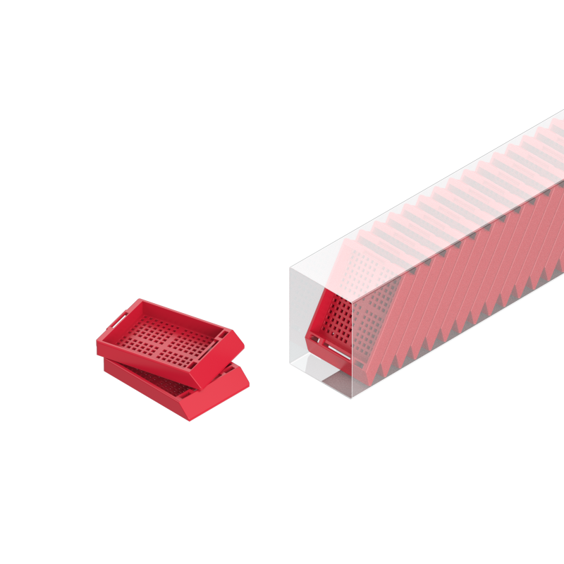 Einbettkassetten - Biopsie rot ohne Deckel im Magazin